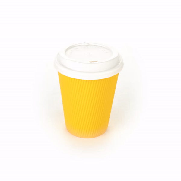 Restpresso 12 oz Yellow Paper Ripple Wall Coffee Cup - with White Lid - 3 1/2" x 3 1/2" x 5" - 200 count box