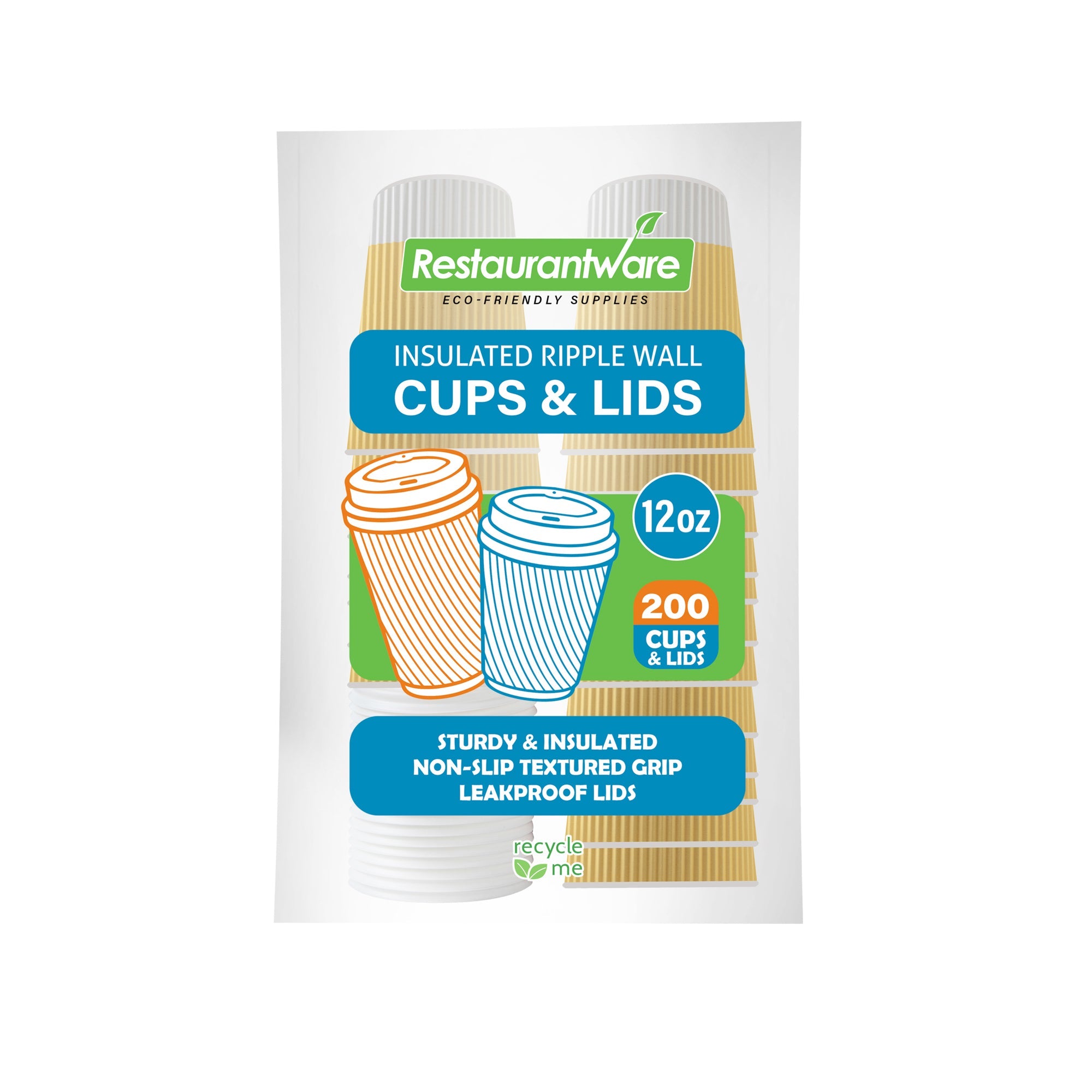 Restpresso 12 oz Light Yellow Paper Ripple Wall Coffee Cup - with White Lid - 3 1/2" x 3 1/2" x 5" - 200 count box