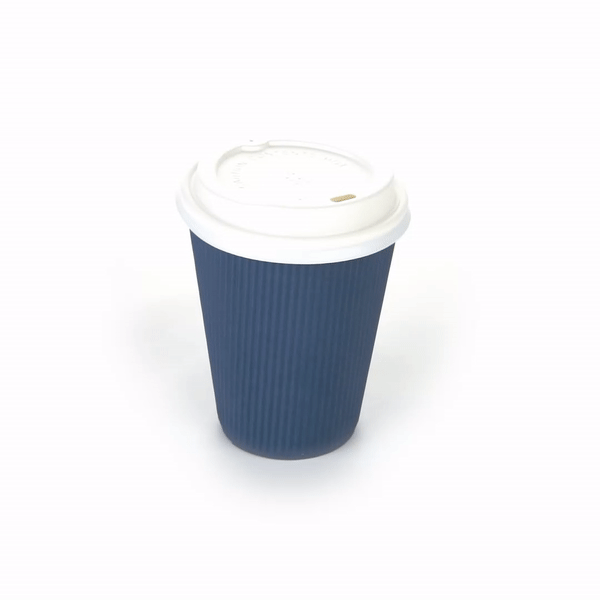 Restpresso 12 oz Midnight Blue Paper Ripple Wall Coffee Cup - with White Lid - 3 1/2" x 3 1/2" x 5" - 20 count box