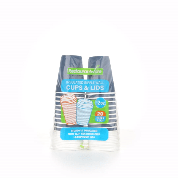 Restpresso 12 oz Midnight Blue Paper Ripple Wall Coffee Cup - with White Lid - 3 1/2" x 3 1/2" x 5" - 200 count box