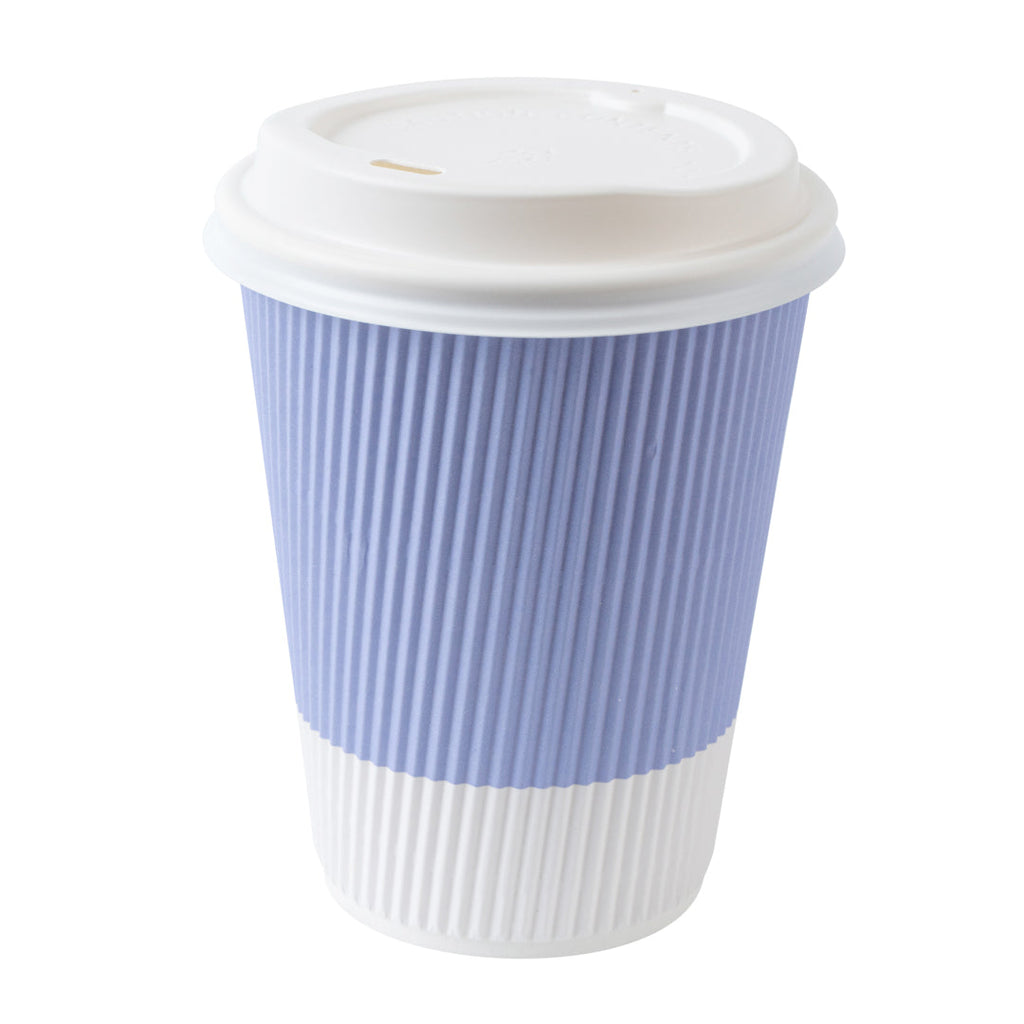 Restpresso 12 oz Light Purple Paper Ripple Wall Coffee Cup - with White Lid - 3 1/2" x 3 1/2" x 5" - 200 count box