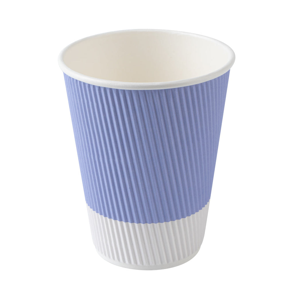 Restpresso 12 oz Light Purple Paper Ripple Wall Coffee Cup - with White Lid - 3 1/2" x 3 1/2" x 5" - 200 count box