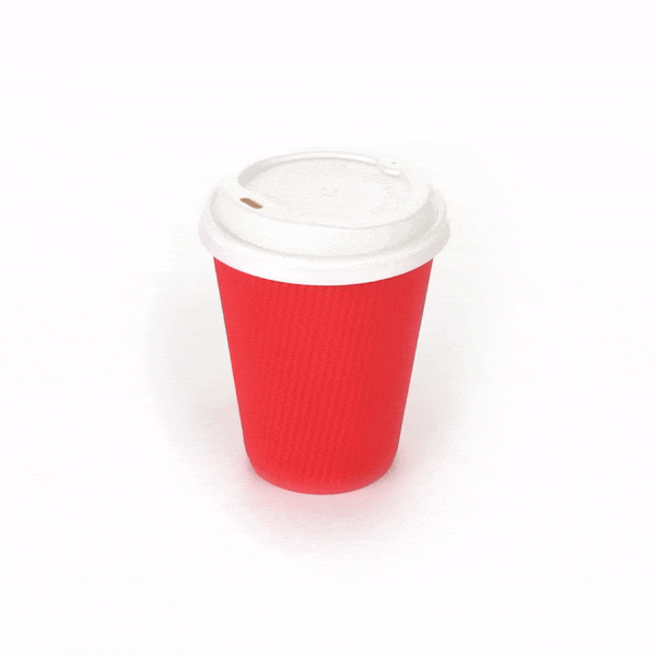 Restpresso 12 oz Red Paper Ripple Wall Coffee Cup - with White Lid - 3 1/2" x 3 1/2" x 5" - 200 count box