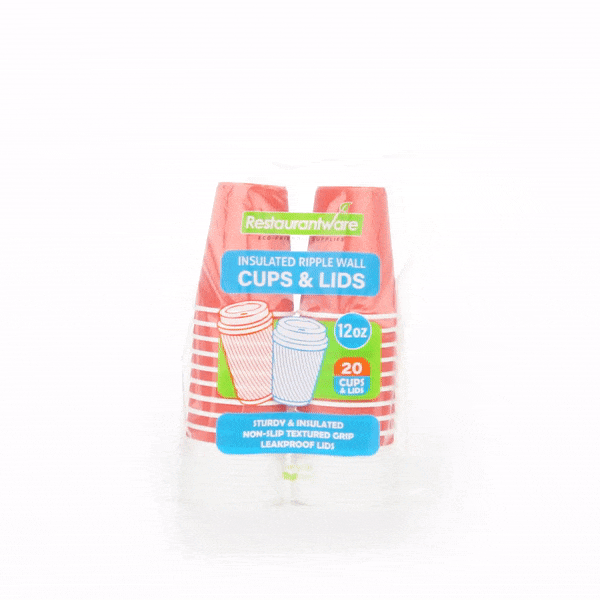 Restpresso 12 oz Tangerine Orange Paper Ripple Wall Coffee Cup - with White Lid - 3 1/2" x 3 1/2" x 5" - 200 count box
