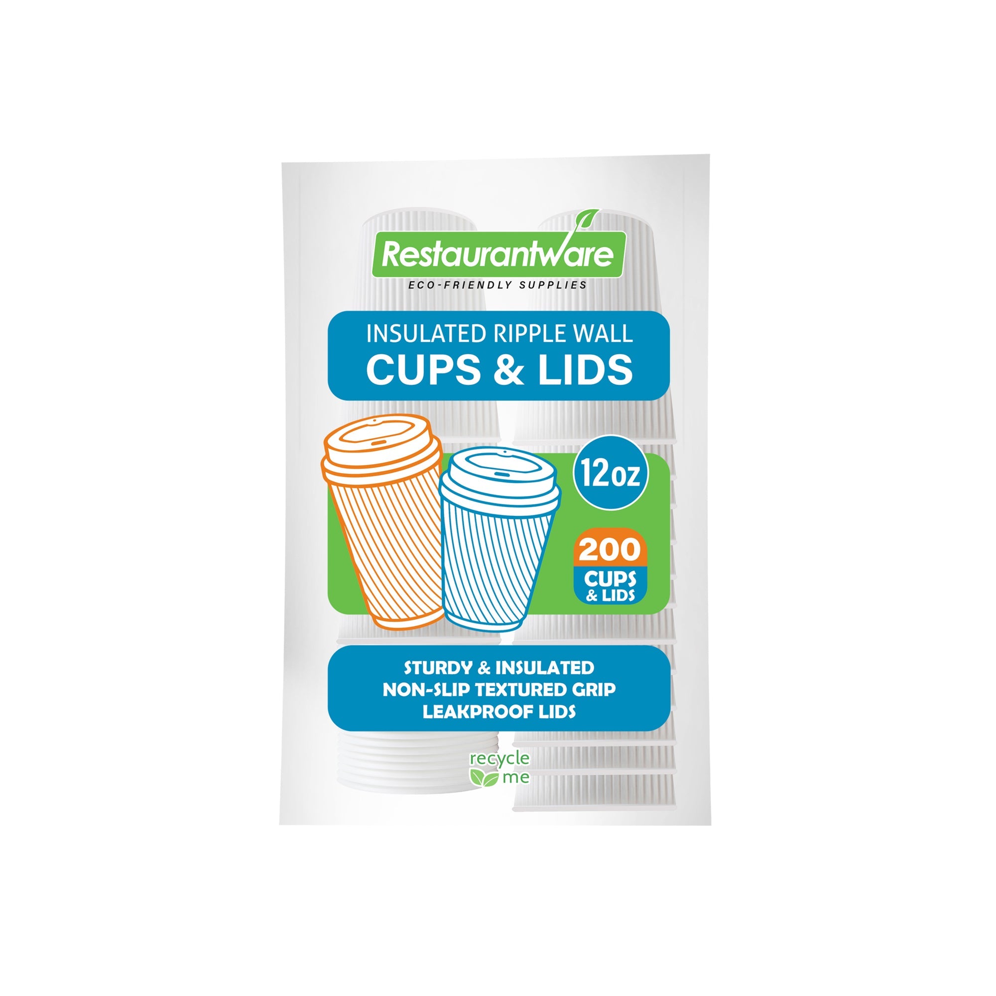 Restpresso 12 oz White Paper Ripple Wall Coffee Cup - with White Lid - 3 1/2" x 3 1/2" x 5" - 200 count box