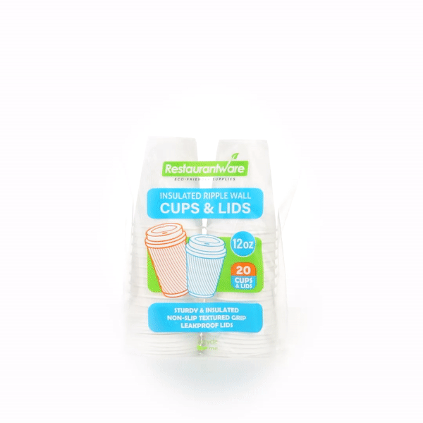 Restpresso 12 oz White Paper Ripple Wall Coffee Cup - with White Lid - 3 1/2" x 3 1/2" x 5" - 20 count box