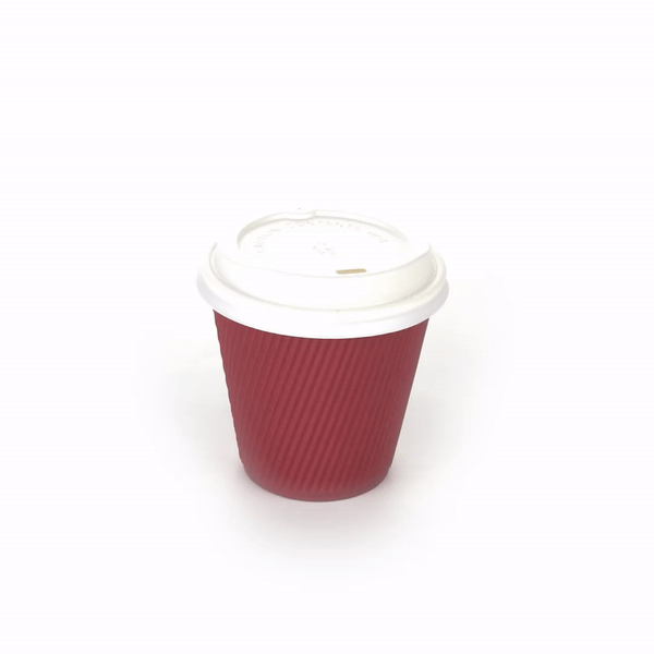 Restpresso 8 oz Crimson Paper Ripple Wall Coffee Cup - with White Lid - 3 1/2" x 3 1/2" x 4" - 400 count box