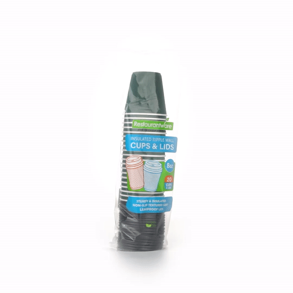 Restpresso 8 oz Forest Green Paper Ripple Wall Coffee Cup - with Black Lid - 3 1/2" x 3 1/2" x 4" - 400 count box