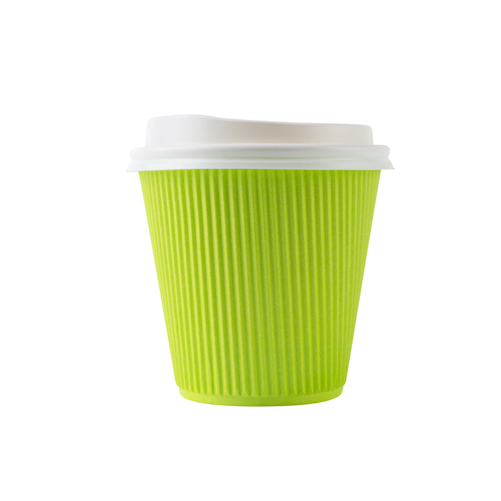 Restpresso 8 oz Eco Green Paper Ripple Wall Coffee Cup - with White Lid - 3 1/2" x 3 1/2" x 4" - 20 count box