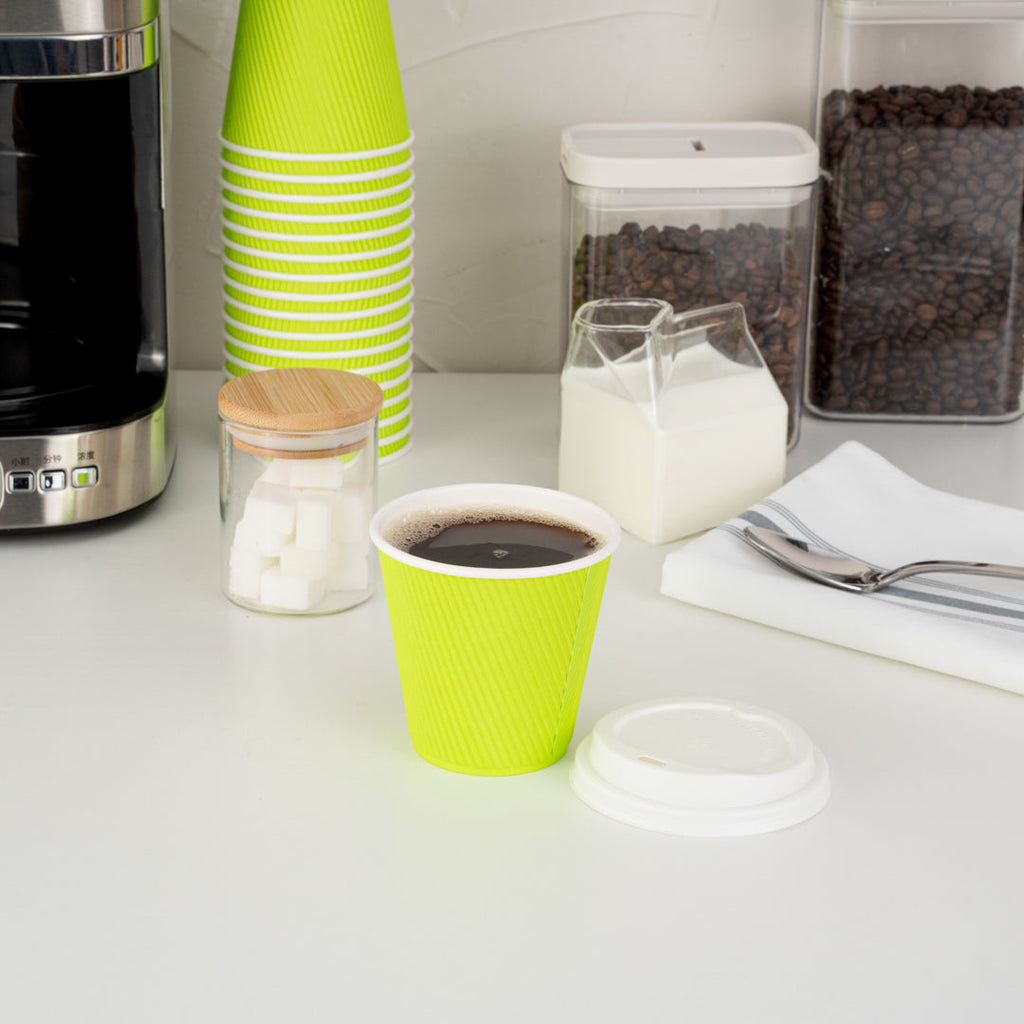 Restpresso 8 oz Eco Green Paper Ripple Wall Coffee Cup - with White Lid - 3 1/2" x 3 1/2" x 4" - 400 count box