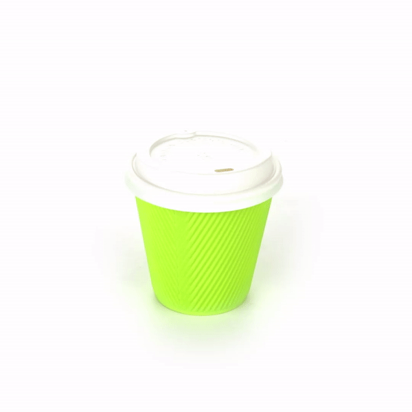 Restpresso 8 oz Eco Green Paper Ripple Wall Coffee Cup - with White Lid - 3 1/2" x 3 1/2" x 4" - 400 count box