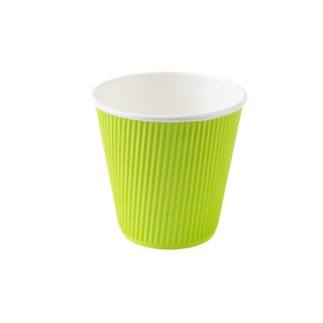 Restpresso 8 oz Eco Green Paper Ripple Wall Coffee Cup - with White Lid - 3 1/2" x 3 1/2" x 4" - 400 count box