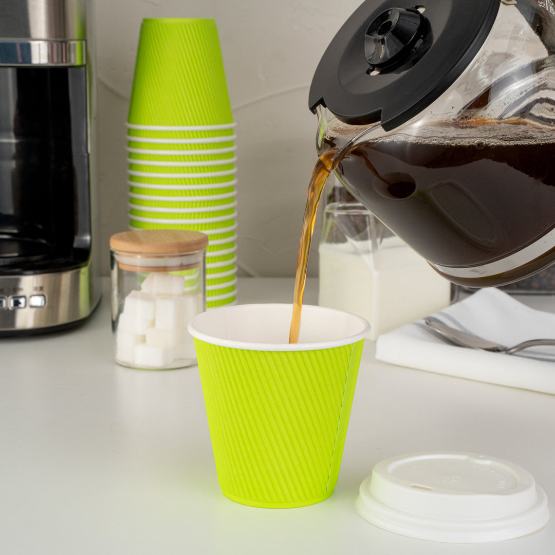 Restpresso 8 oz Eco Green Paper Ripple Wall Coffee Cup - with White Lid - 3 1/2" x 3 1/2" x 4" - 400 count box