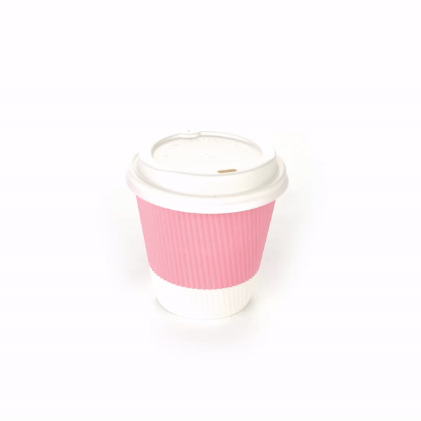 Restpresso 8 oz Light Pink Paper Ripple Wall Coffee Cup - with White Lid - 3 1/2" x 3 1/2" x 4" - 20 count box