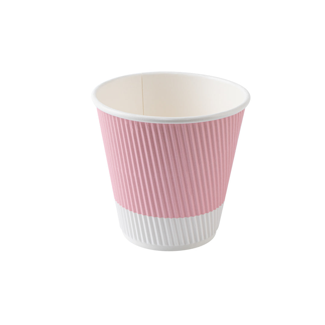 Restpresso 8 oz Light Pink Paper Ripple Wall Coffee Cup - with White Lid - 3 1/2" x 3 1/2" x 4" - 20 count box