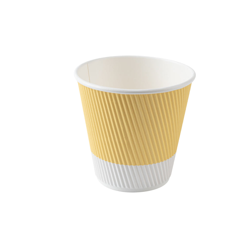 Restpresso 8 oz Light Yellow Paper Ripple Wall Coffee Cup - with White Lid - 3 1/2" x 3 1/2" x 4" - 20 count box