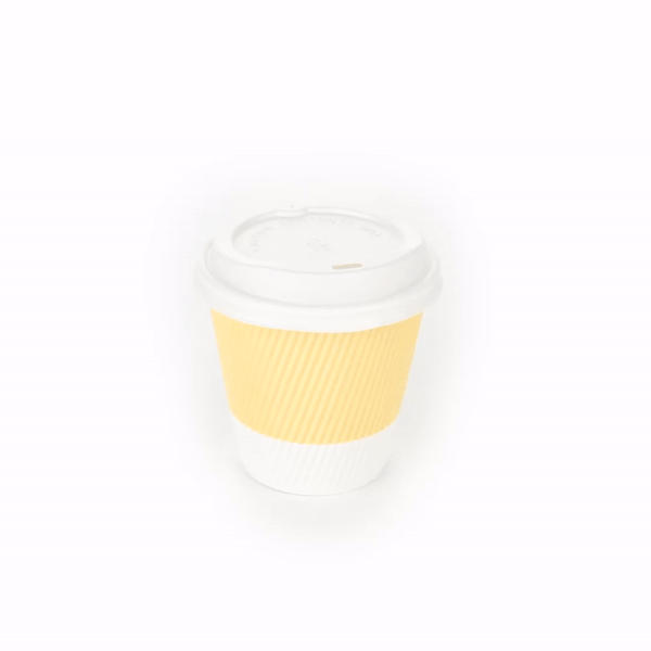 Restpresso 8 oz Light Yellow Paper Ripple Wall Coffee Cup - with White Lid - 3 1/2" x 3 1/2" x 4" - 400 count box