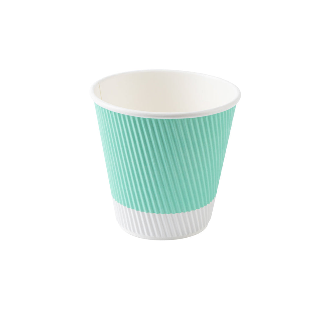 Restpresso 8 oz Light Green Paper Ripple Wall Coffee Cup - with White Lid - 3 1/2" x 3 1/2" x 4" - 20 count box