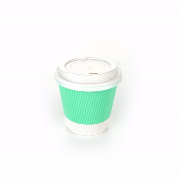 Restpresso 8 oz Light Green Paper Ripple Wall Coffee Cup - with White Lid - 3 1/2" x 3 1/2" x 4" - 400 count box