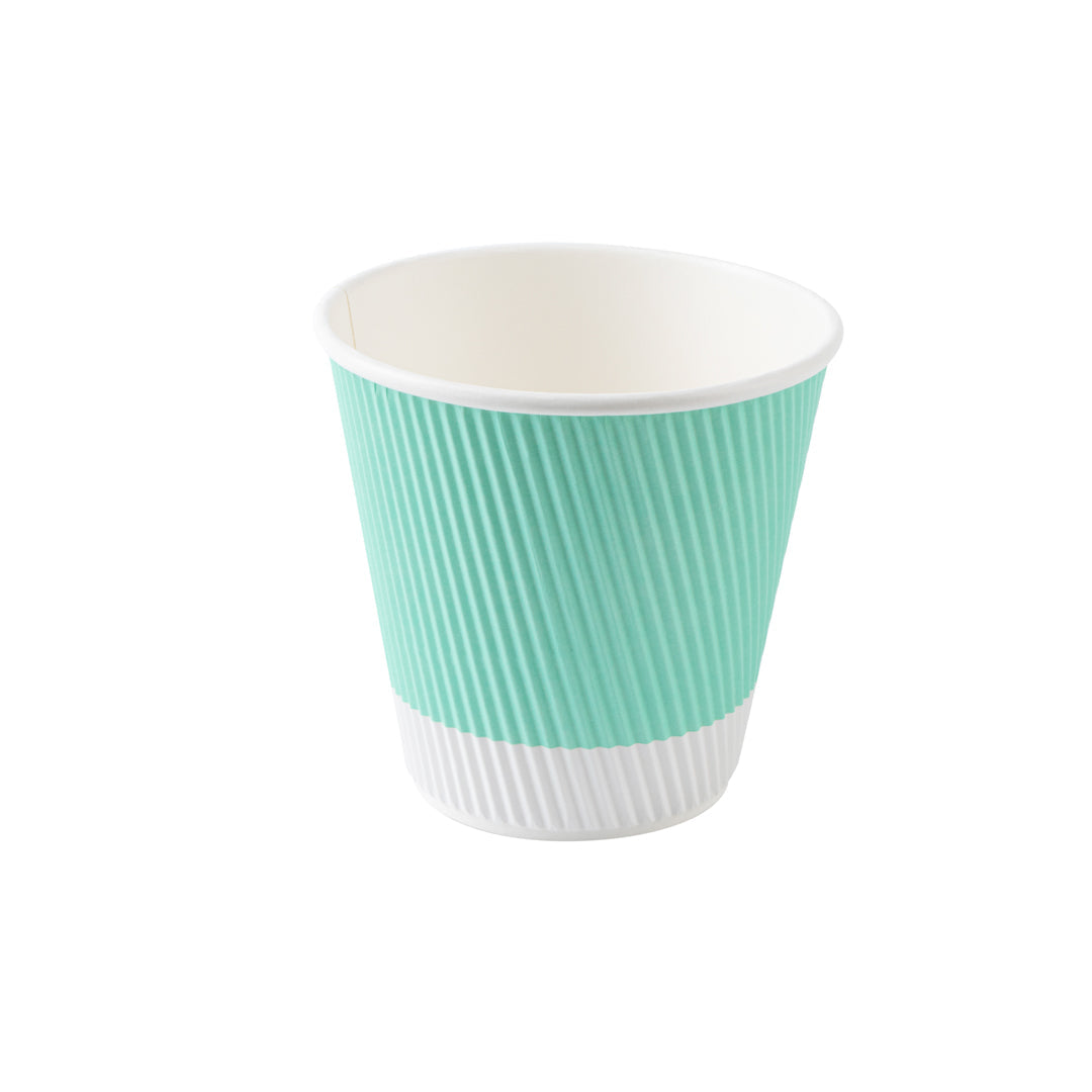 Restpresso 8 oz Light Green Paper Ripple Wall Coffee Cup - with White Lid - 3 1/2" x 3 1/2" x 4" - 400 count box