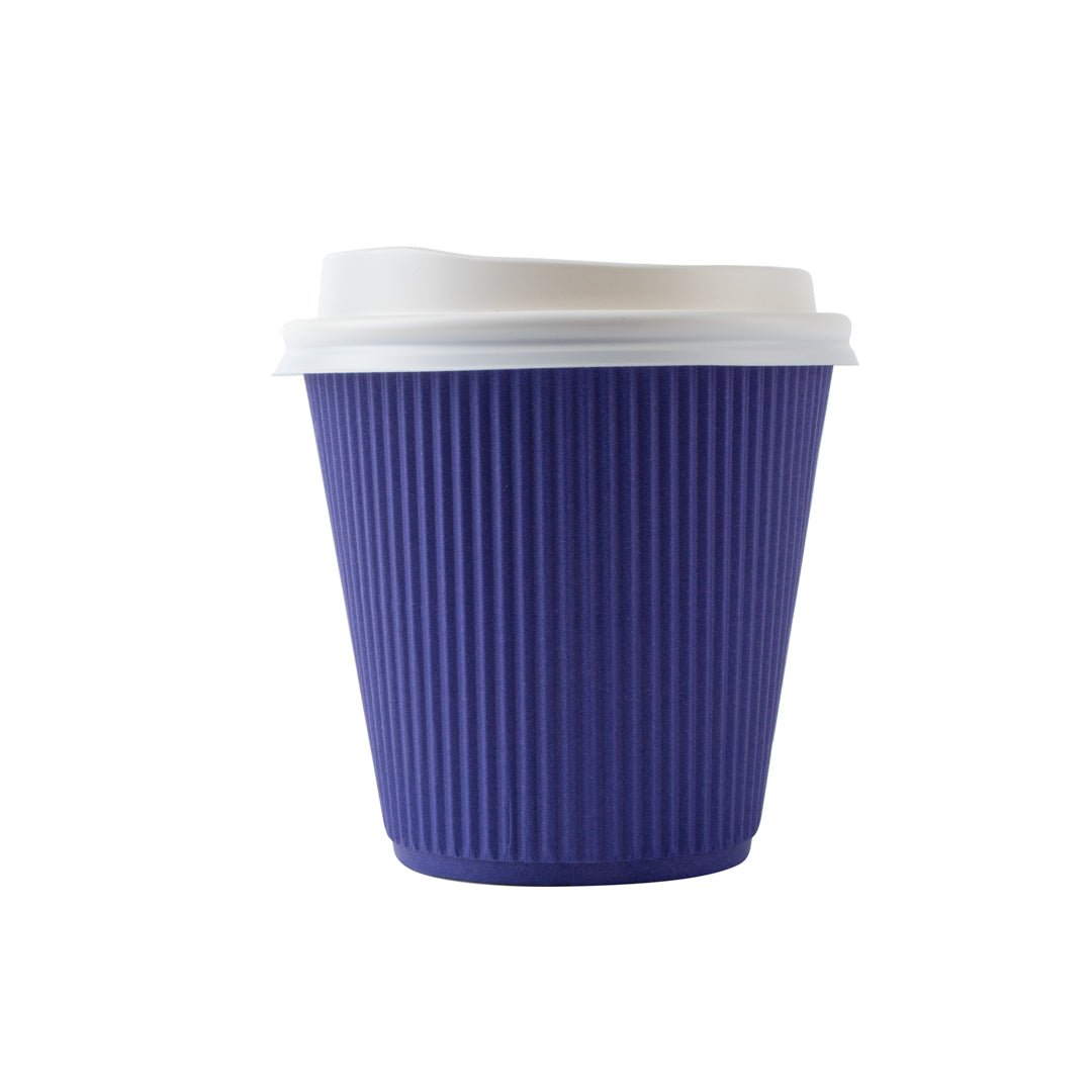 Restpresso 8 oz Royal Purple Paper Ripple Wall Coffee Cup - with White Lid - 3 1/2" x 3 1/2" x 4" - 20 count box