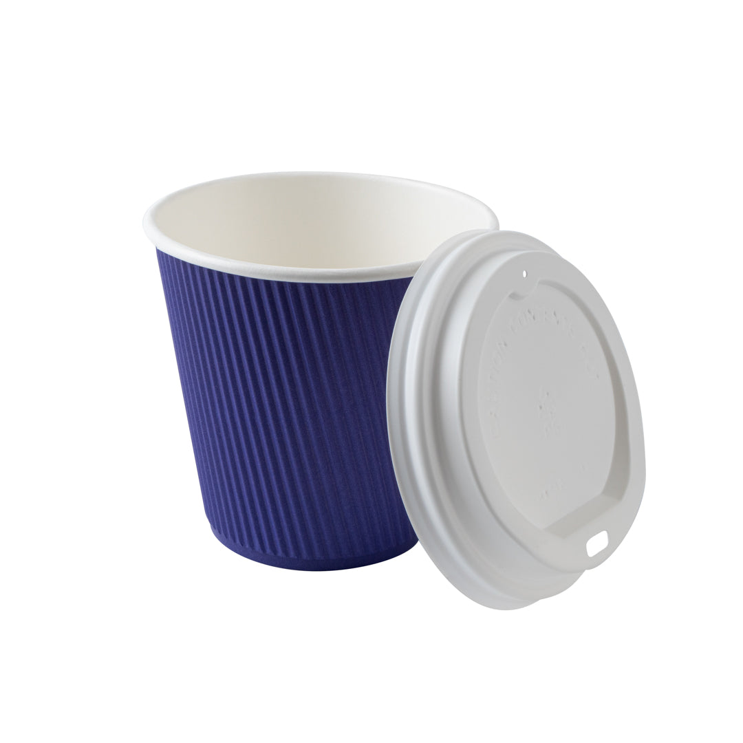 Restpresso 8 oz Royal Purple Paper Ripple Wall Coffee Cup - with White Lid - 3 1/2" x 3 1/2" x 4" - 20 count box