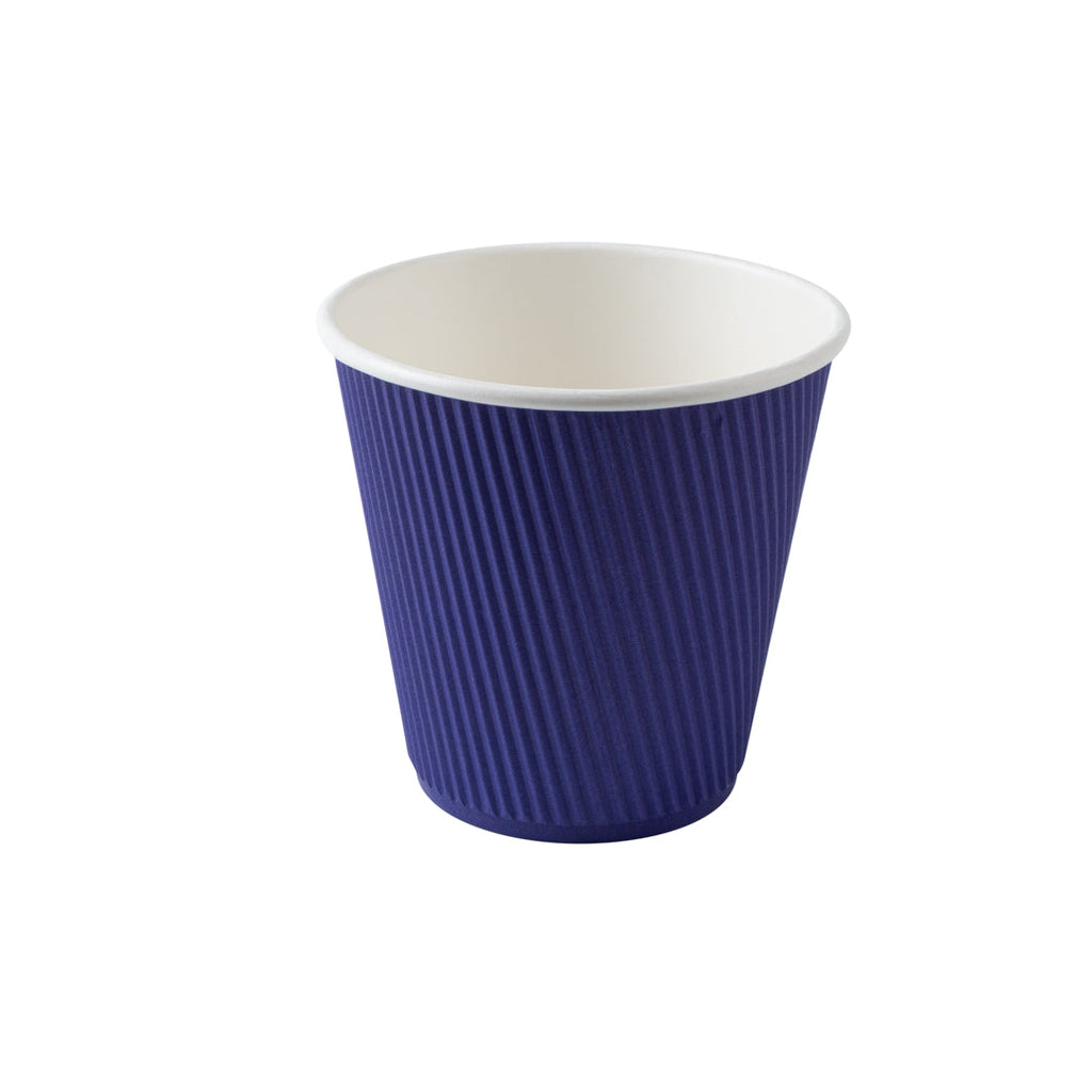 Restpresso 8 oz Royal Purple Paper Ripple Wall Coffee Cup - with White Lid - 3 1/2" x 3 1/2" x 4" - 20 count box