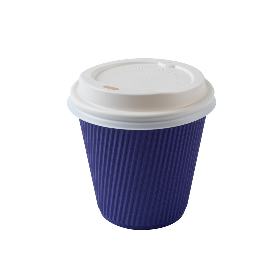 Restpresso 8 oz Royal Purple Paper Ripple Wall Coffee Cup - with White Lid - 3 1/2" x 3 1/2" x 4" - 400 count box