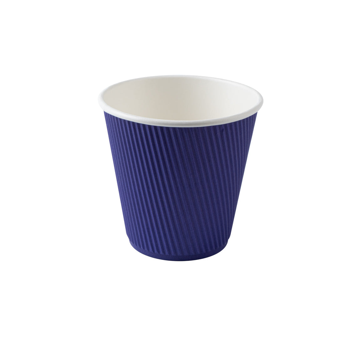 Restpresso 8 oz Royal Purple Paper Ripple Wall Coffee Cup - with White Lid - 3 1/2" x 3 1/2" x 4" - 400 count box