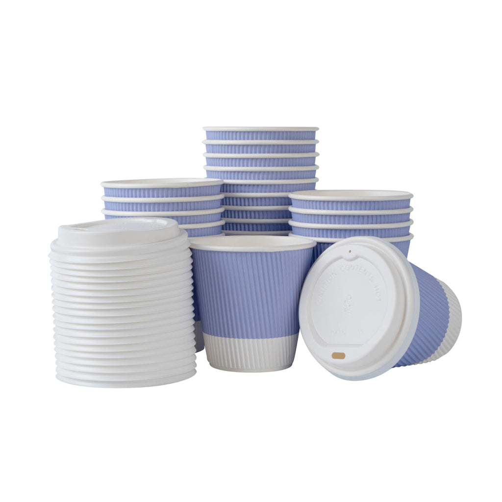 Restpresso 8 oz Light Purple Paper Ripple Wall Coffee Cup - with White Lid - 3 1/2" x 3 1/2" x 4" - 400 count box