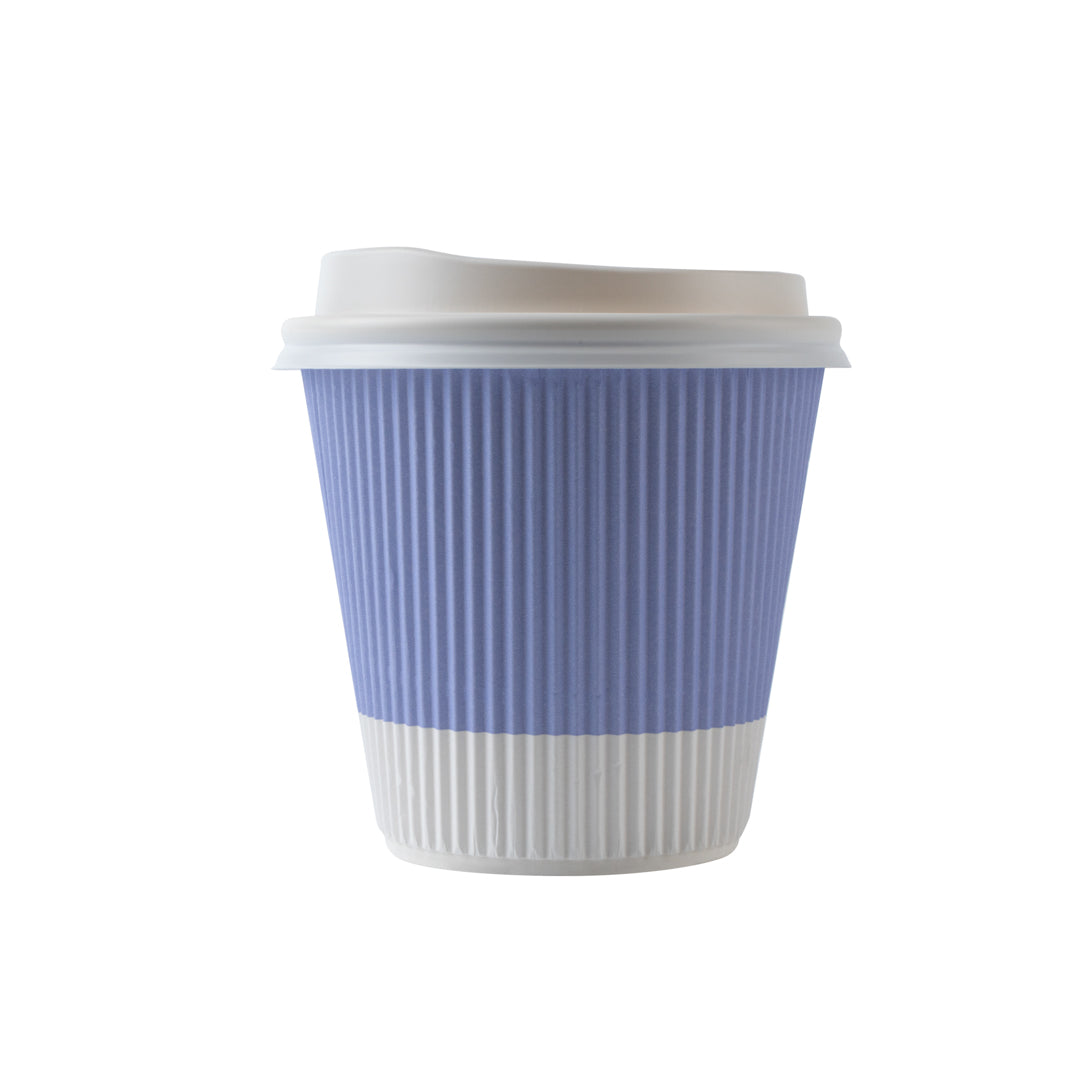 Restpresso 8 oz Light Purple Paper Ripple Wall Coffee Cup - with White Lid - 3 1/2" x 3 1/2" x 4" - 20 count box