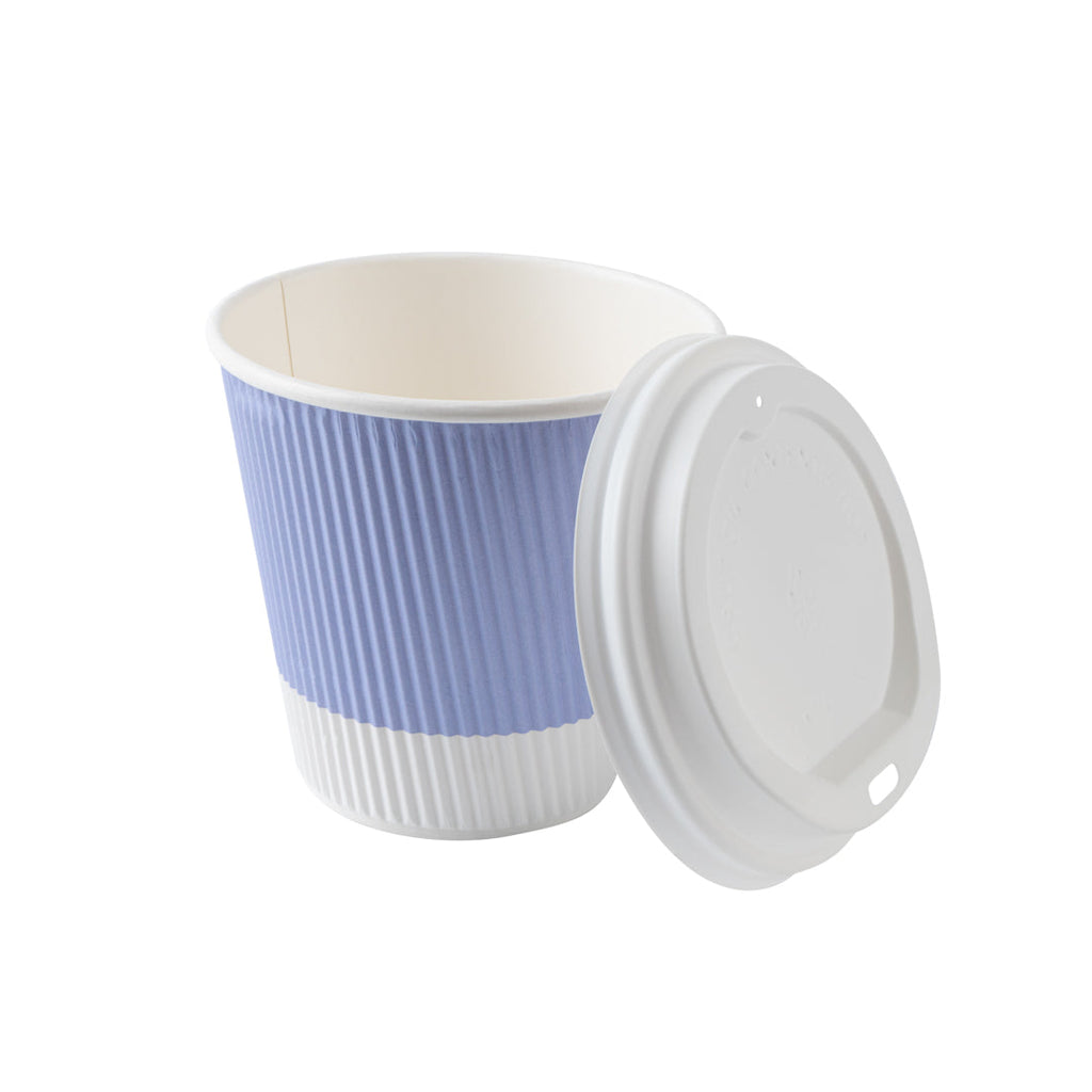 Restpresso 8 oz Light Purple Paper Ripple Wall Coffee Cup - with White Lid - 3 1/2" x 3 1/2" x 4" - 400 count box