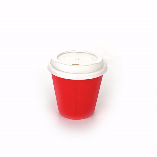 Restpresso 8 oz Red Paper Ripple Wall Coffee Cup - with White Lid - 3 1/2" x 3 1/2" x 4" - 400 count box