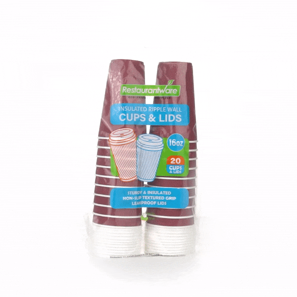 Restpresso 16 oz Crimson Paper Ripple Wall Coffee Cup - with White Lid - 3 1/2" x 3 1/2" x 6 1/4" - 200 count box