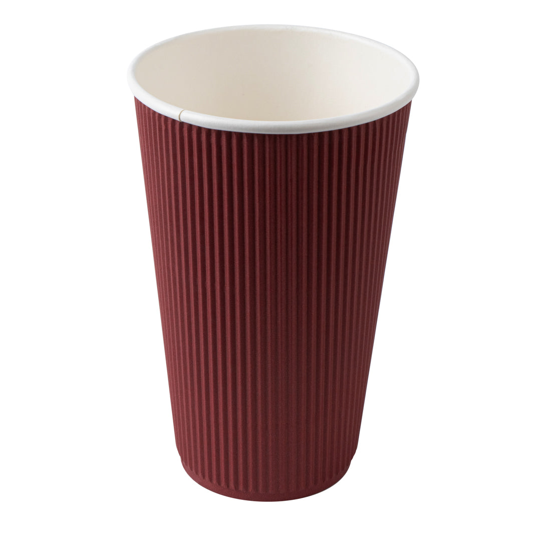 Restpresso 16 oz Crimson Paper Ripple Wall Coffee Cup - with White Lid - 3 1/2" x 3 1/2" x 6 1/4" - 200 count box