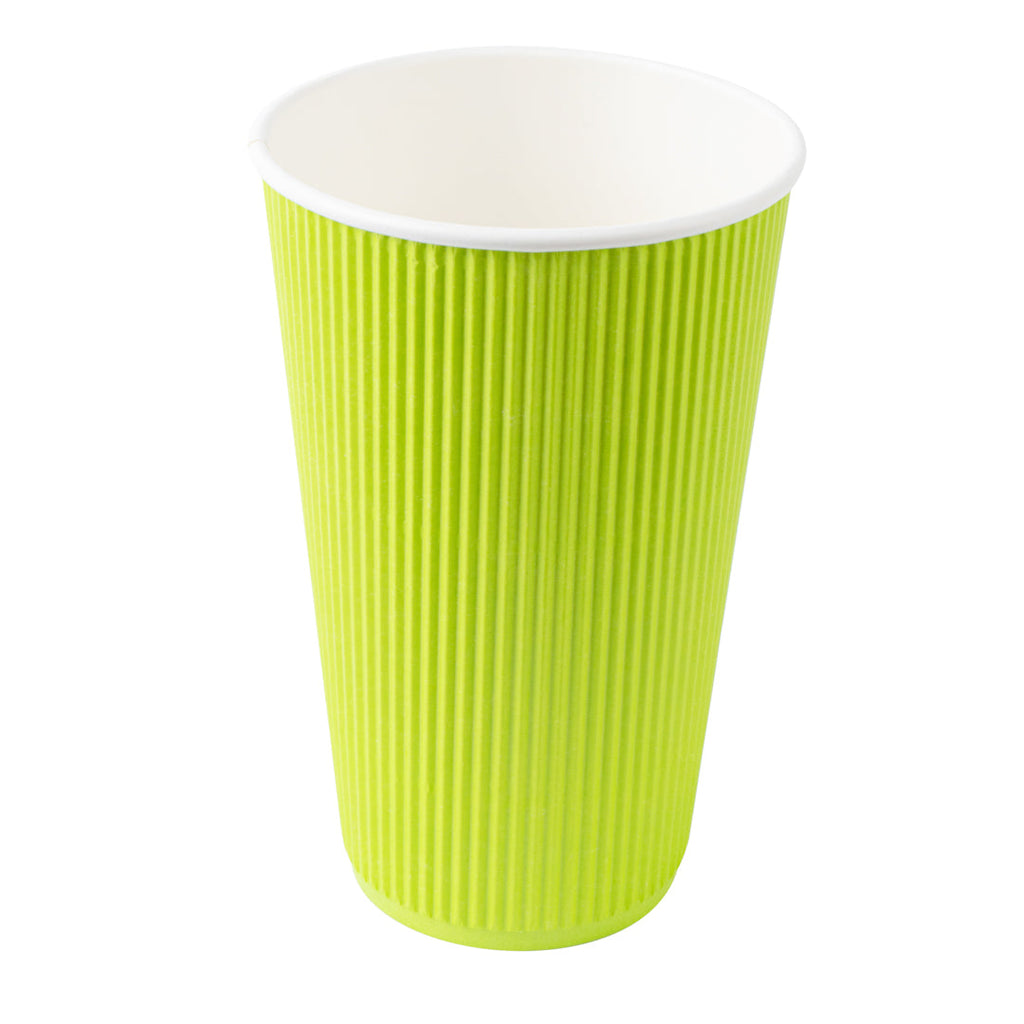 Restpresso 16 oz Eco Green Paper Ripple Wall Coffee Cup - with White Lid - 3 1/2" x 3 1/2" x 6 1/4" - 20 count box