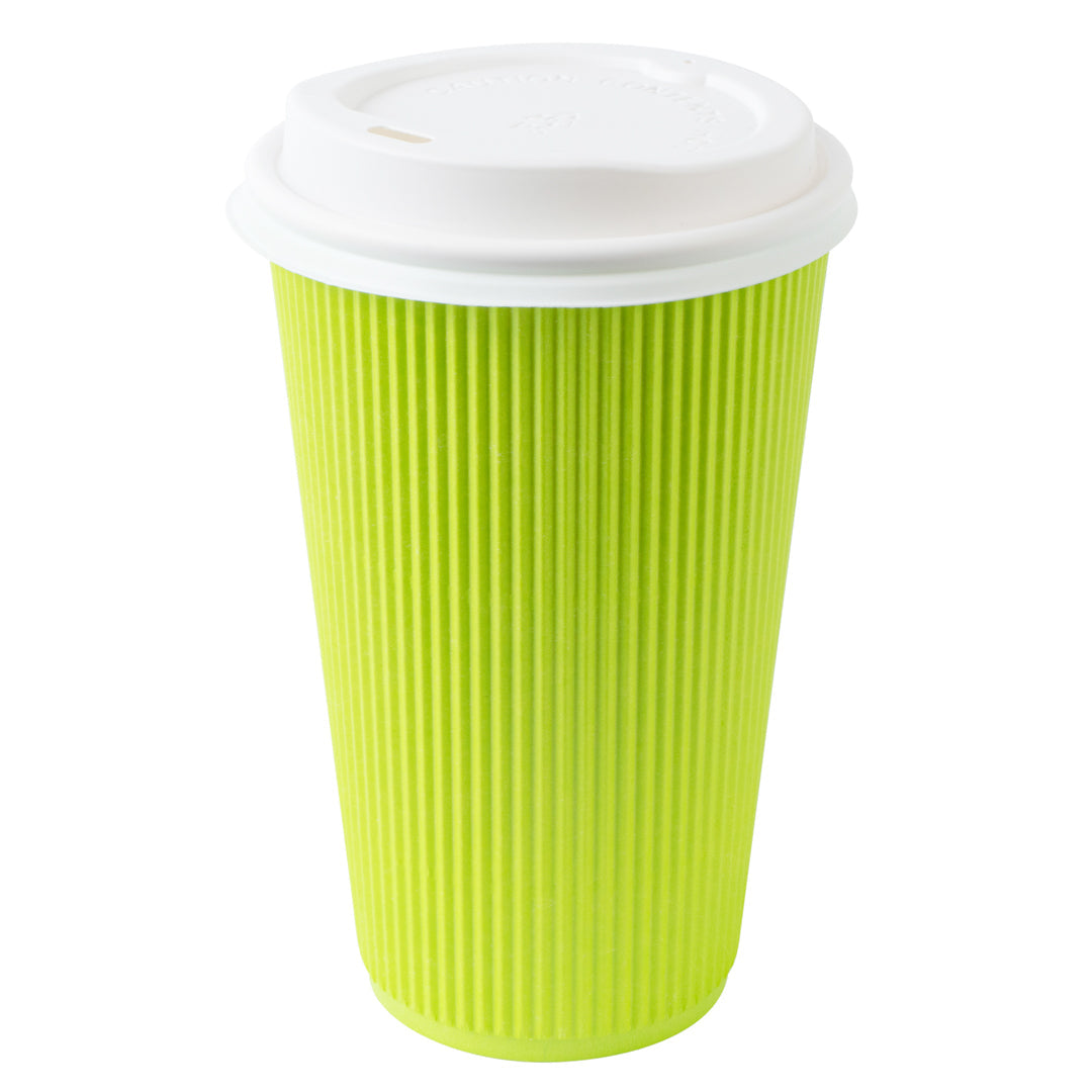 Restpresso 16 oz Eco Green Paper Ripple Wall Coffee Cup - with White Lid - 3 1/2" x 3 1/2" x 6 1/4" - 200 count box