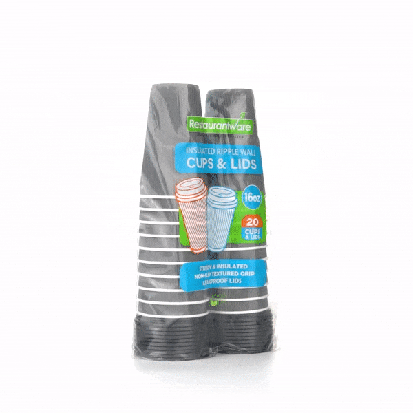 Restpresso 16 oz Gray Paper Ripple Wall Coffee Cup - with Black Lid - 3 1/2" x 3 1/2" x 6 1/4" - 200 count box