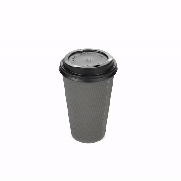 Restpresso 16 oz Gray Paper Ripple Wall Coffee Cup - with Black Lid - 3 1/2" x 3 1/2" x 6 1/4" - 200 count box
