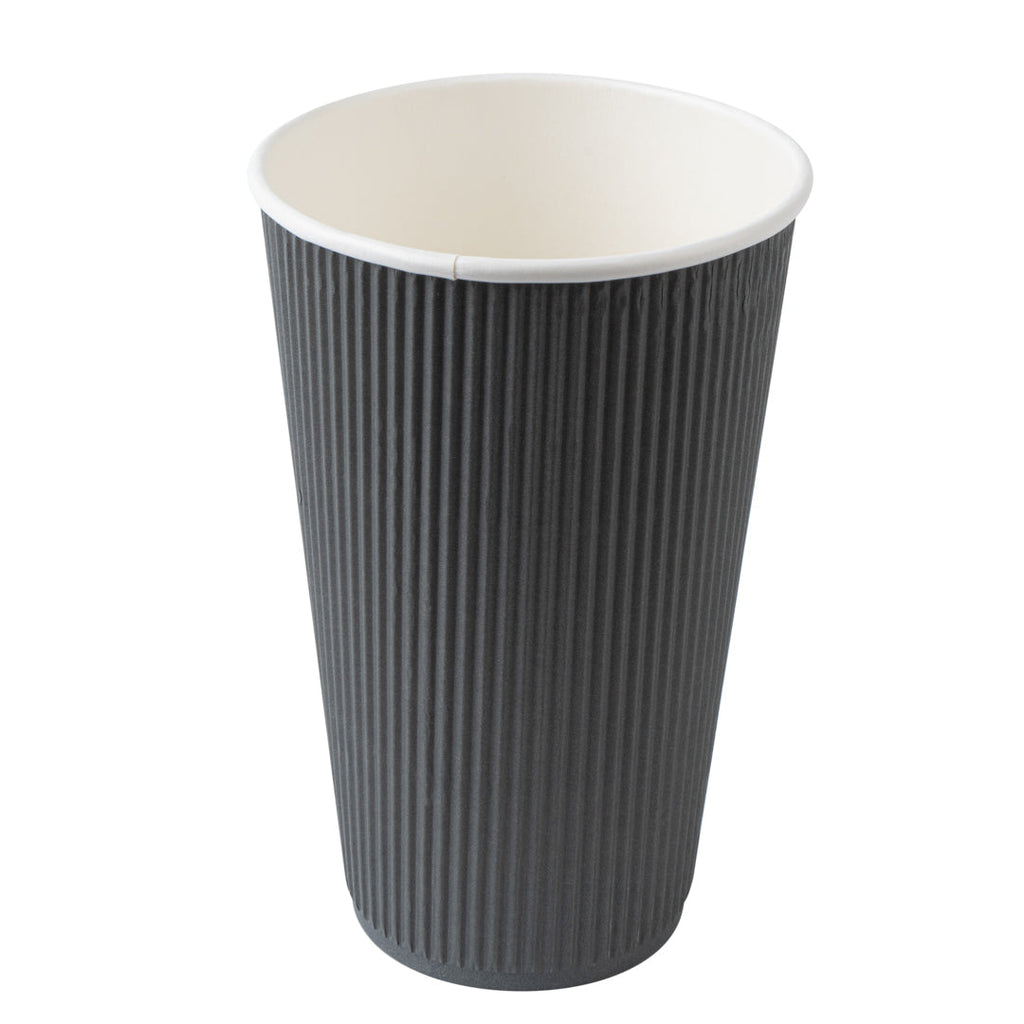 Restpresso 16 oz Gray Paper Ripple Wall Coffee Cup - with Black Lid - 3 1/2" x 3 1/2" x 6 1/4" - 200 count box