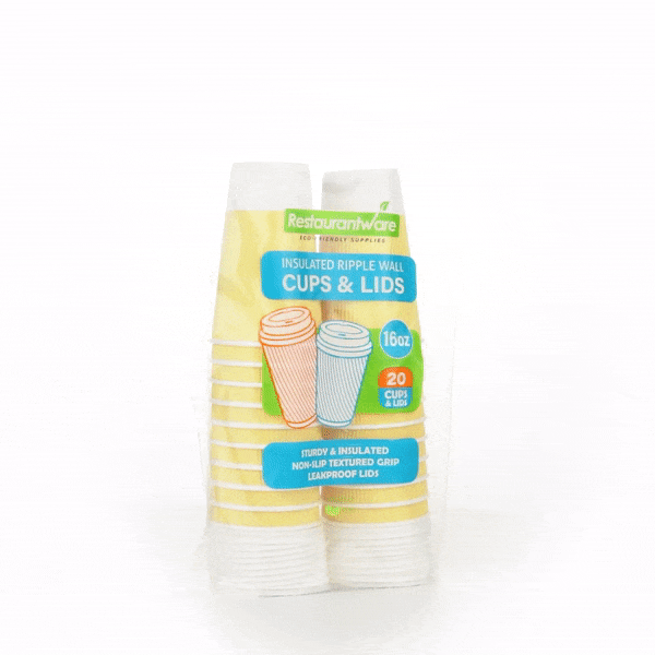 Restpresso 16 oz Light Yellow Paper Ripple Wall Coffee Cup - with White Lid - 3 1/2" x 3 1/2" x 6 1/4" - 200 count box