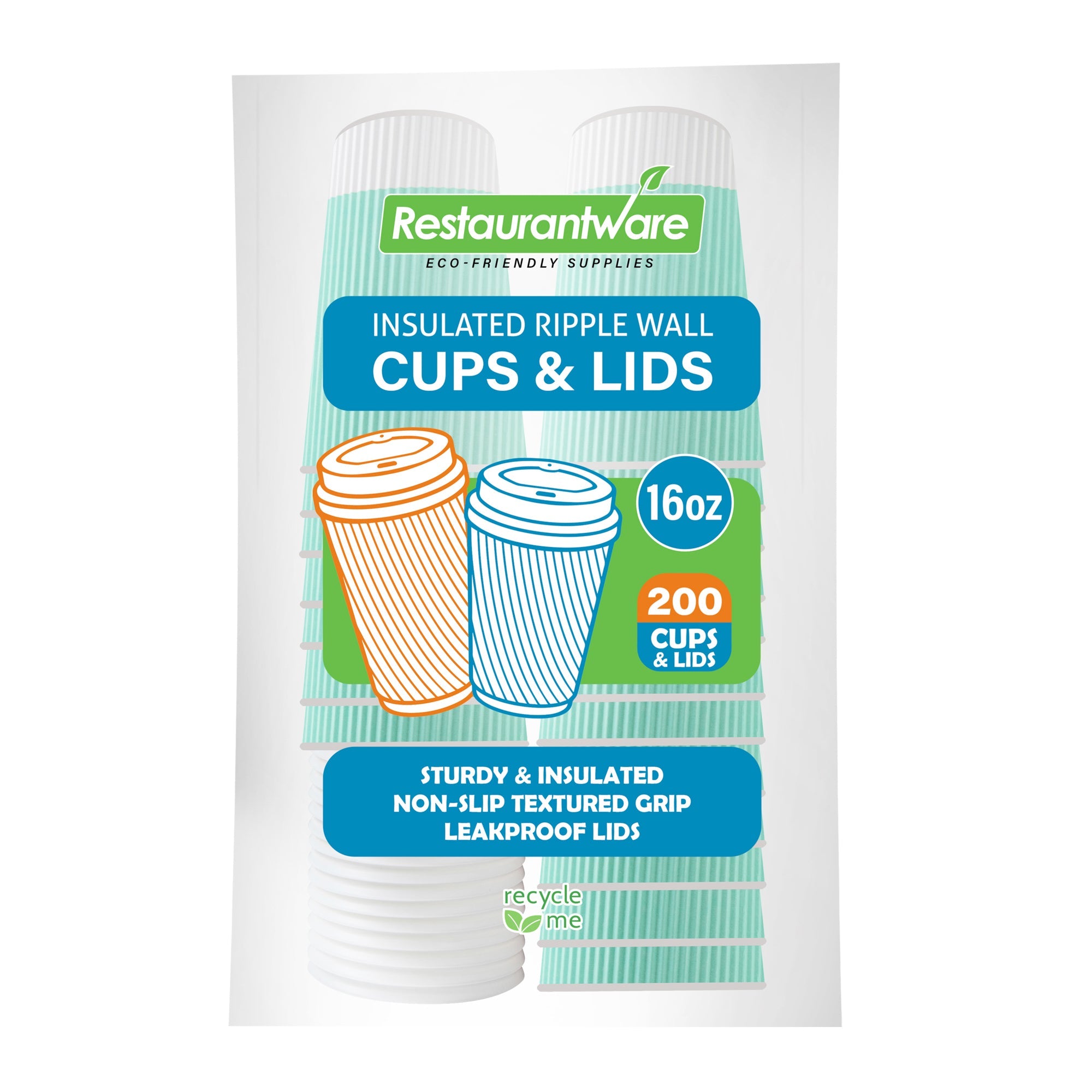 Restpresso 16 oz Light Green Paper Ripple Wall Coffee Cup - with White Lid - 3 1/2" x 3 1/2" x 6 1/4" - 200 count box