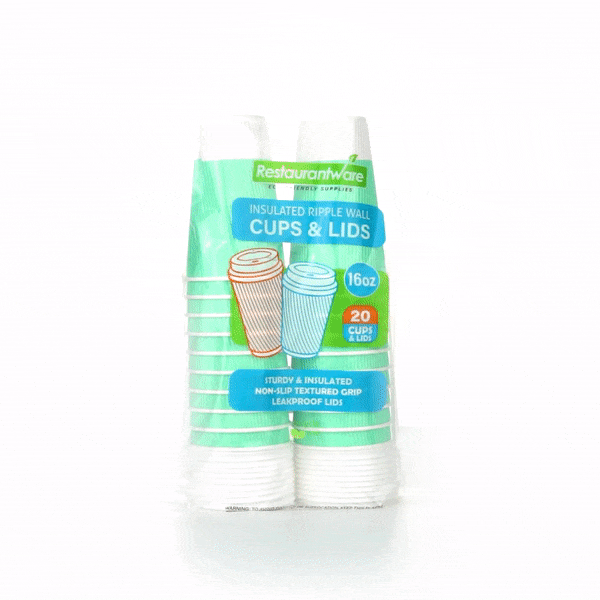 Restpresso 16 oz Light Green Paper Ripple Wall Coffee Cup - with White Lid - 3 1/2" x 3 1/2" x 6 1/4" - 20 count box