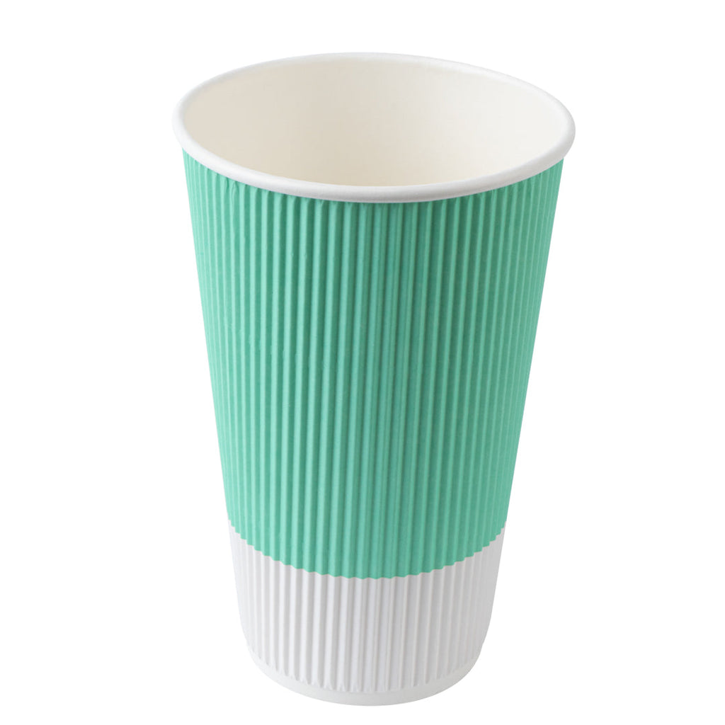 Restpresso 16 oz Light Green Paper Ripple Wall Coffee Cup - with White Lid - 3 1/2" x 3 1/2" x 6 1/4" - 200 count box