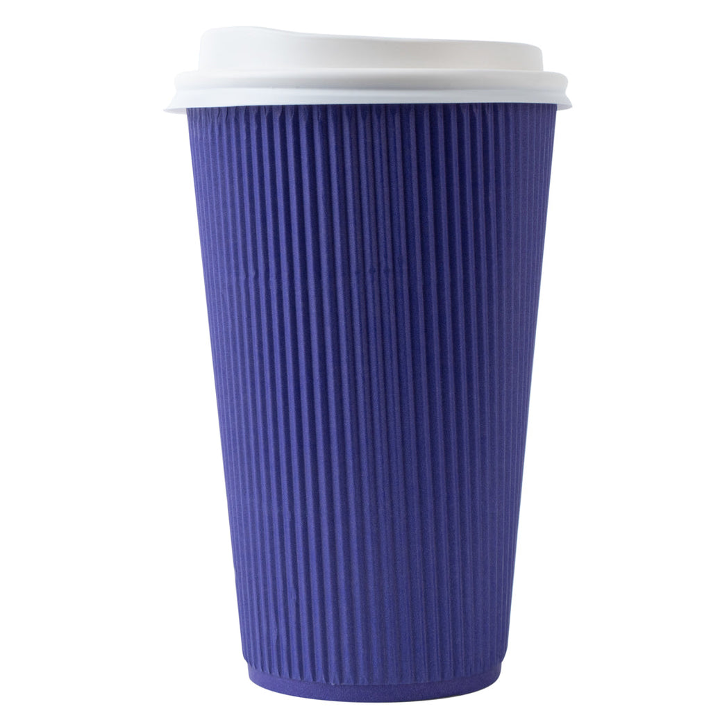 Restpresso 16 oz Royal Purple Paper Ripple Wall Coffee Cup - with White Lid - 3 1/2" x 3 1/2" x 6 1/4" - 200 count box