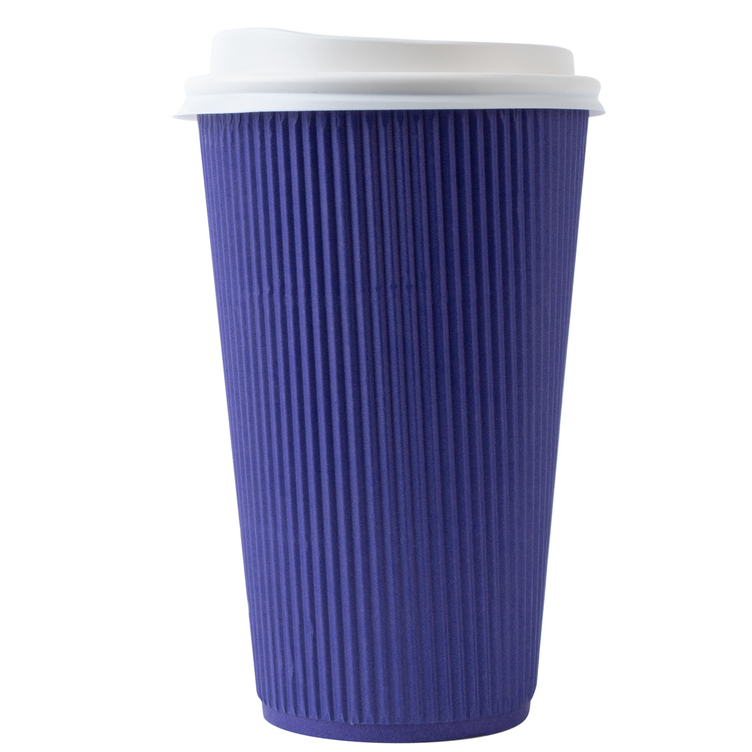 Restpresso 16 oz Royal Purple Paper Ripple Wall Coffee Cup - with White Lid - 3 1/2" x 3 1/2" x 6 1/4" - 200 count box