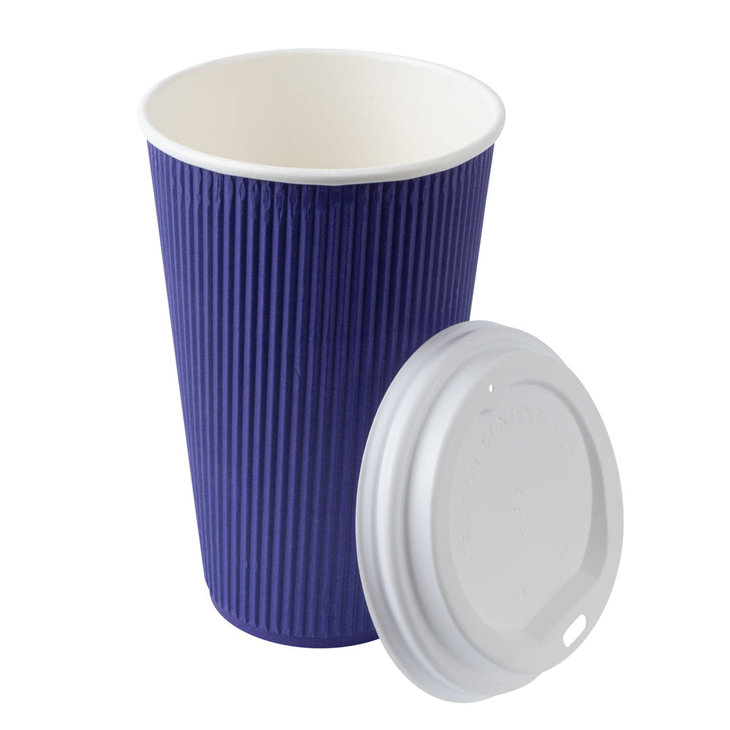 Restpresso 16 oz Royal Purple Paper Ripple Wall Coffee Cup - with White Lid - 3 1/2" x 3 1/2" x 6 1/4" - 200 count box
