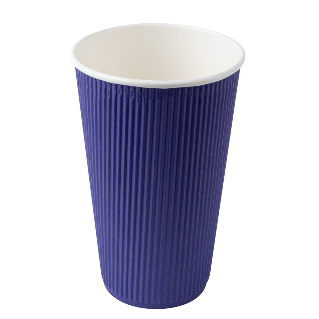 Restpresso 16 oz Royal Purple Paper Ripple Wall Coffee Cup - with White Lid - 3 1/2" x 3 1/2" x 6 1/4" - 200 count box