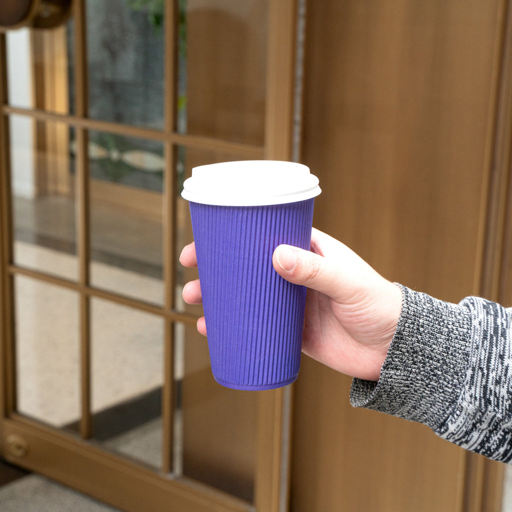 Restpresso 16 oz Royal Purple Paper Ripple Wall Coffee Cup - with White Lid - 3 1/2" x 3 1/2" x 6 1/4" - 200 count box