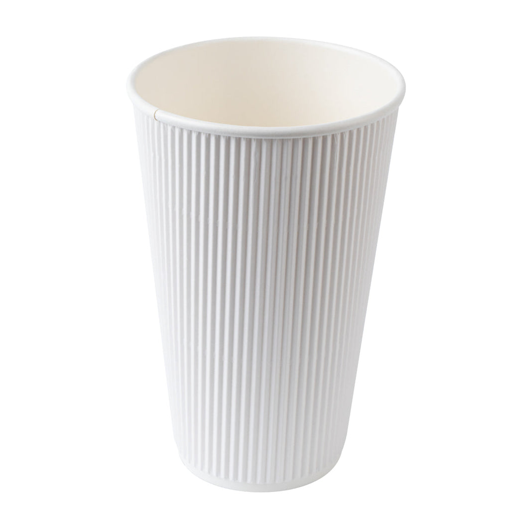 Restpresso 16 oz White Paper Ripple Wall Coffee Cup - with White Lid - 3 1/2" x 3 1/2" x 6 1/4" - 200 count box